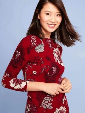 NWT Talbots Audrey 100% Cashmere Sweater Red Floral Size XS Quiet Luxury Knit